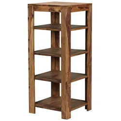 KADIMA DESIGN Standregal MUMBAI Massiv-Holz Sheesham 105 cm Wohnzimmer-Regal mit 4 Ablagefächer Design Landhaus-Stil