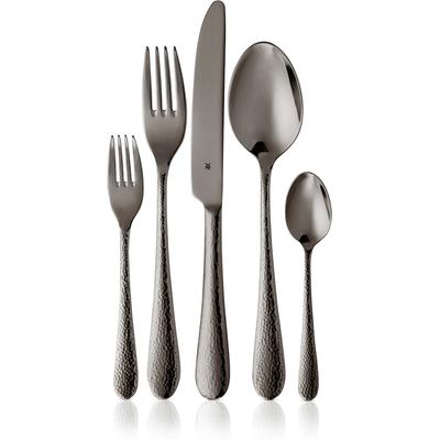 Besteck-Set WMF "Sitello", schwarz (midnight), 30 Stk., Cromargan Edelstahl Rostfrei 18/10, Essbesteck-Sets, geschmiedete Messer, farbecht, Wellenschliff, spülmaschinenfest