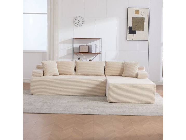 Bladez - Canapé d'angle 4 places Canapé modulable compressé avec méridienne droite en chenille - Beige