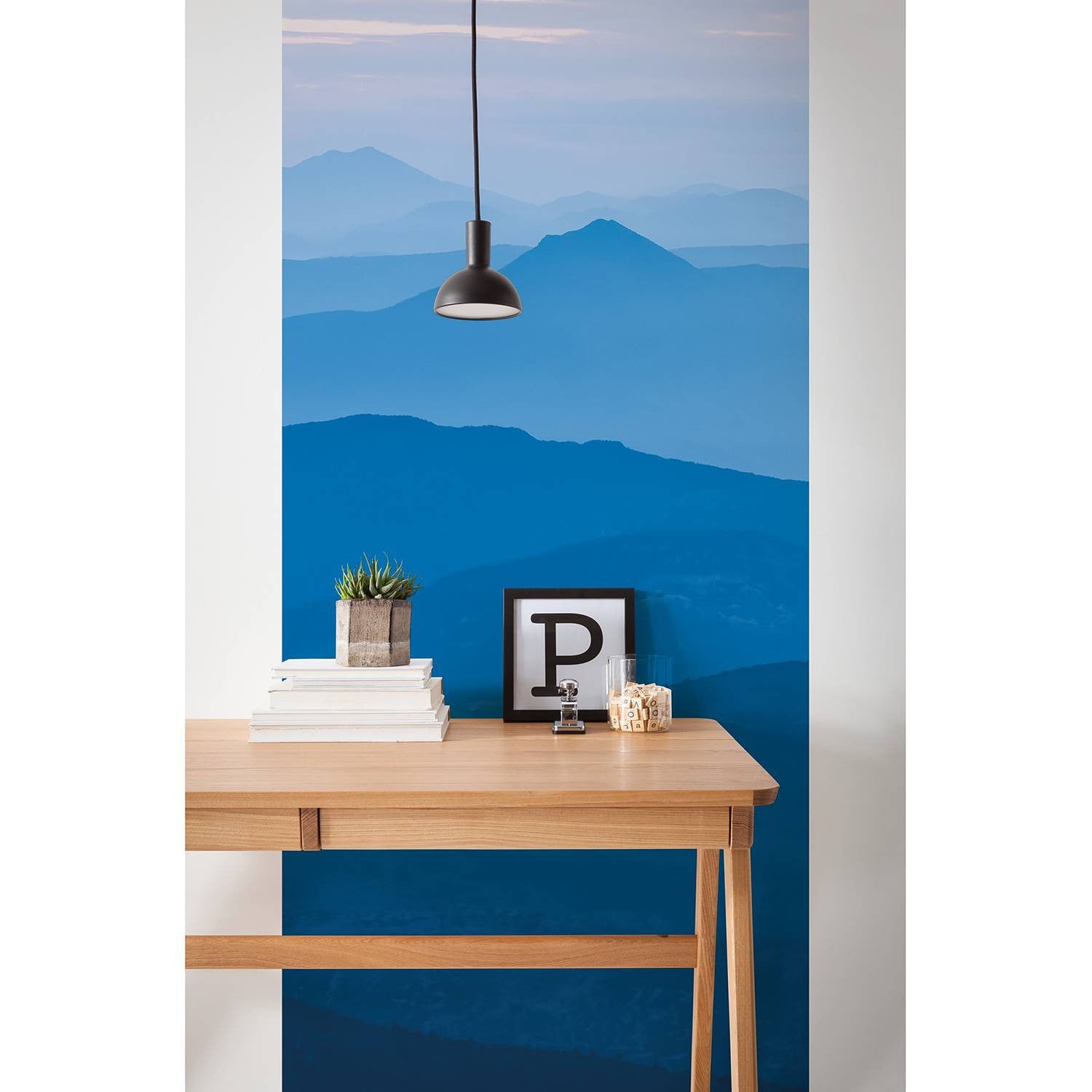 home24 Fotobehang Blue Mountain Mural Textiel 100 cm