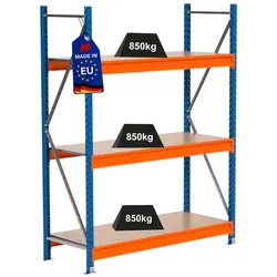 PROREGAL Industrie Schwerlastregal MAXIMUS PRO, Grundregal, HxBxT 200x150x60cm, 3 Ebenen, Spanplatten-Fachboden, Fachlast 850 kg, Blau/Orange