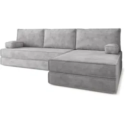ECKSOFA ANKO modulares Boneless Sofa mit Schlaffunktion Hellgrau Cordstoff
