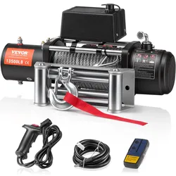 VEVOR Elektrische Seilwinde, 13.500 lb, 12 V DC LKW-Winde mit Φ3/8 Zoll x 80 Fuß Stahlkabel-Rollenführung, kabellose und kabelgebundene Fernbedienung, IP55 wasserdicht zum Abschleppen von Geländewagen, Jeeps, LKWs, Anhängern und Booten