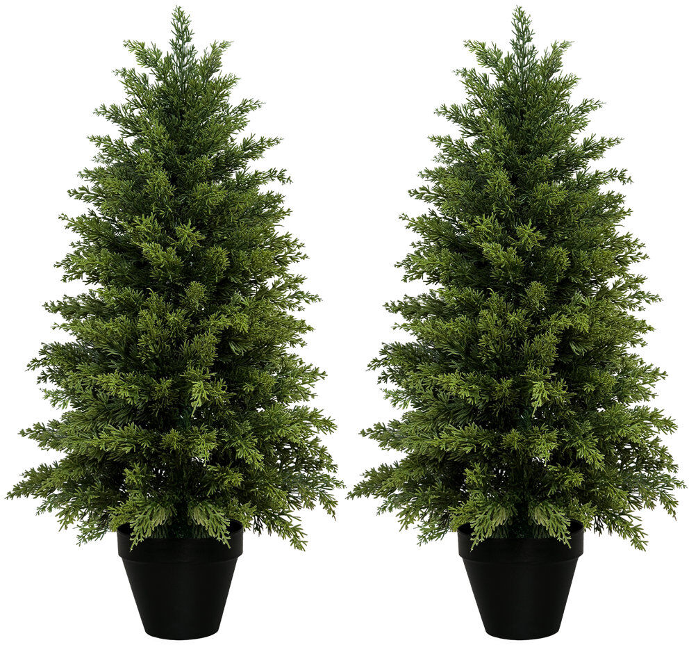 Lily Manor Faux Cypress Tree in Pot - Set of 2 Artificial Plants Outdoor Indoor for Office Christmas Decor Green 93cm