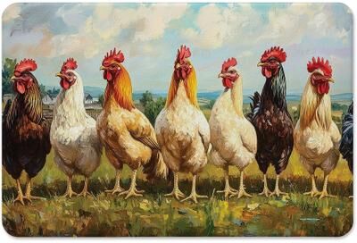 CounterArt "Chicken Brood Decorative Vinyl Kitchen Mat 30"" x 20"" Manufactured in The USA Waterproof Easy to Clean - 30x20"