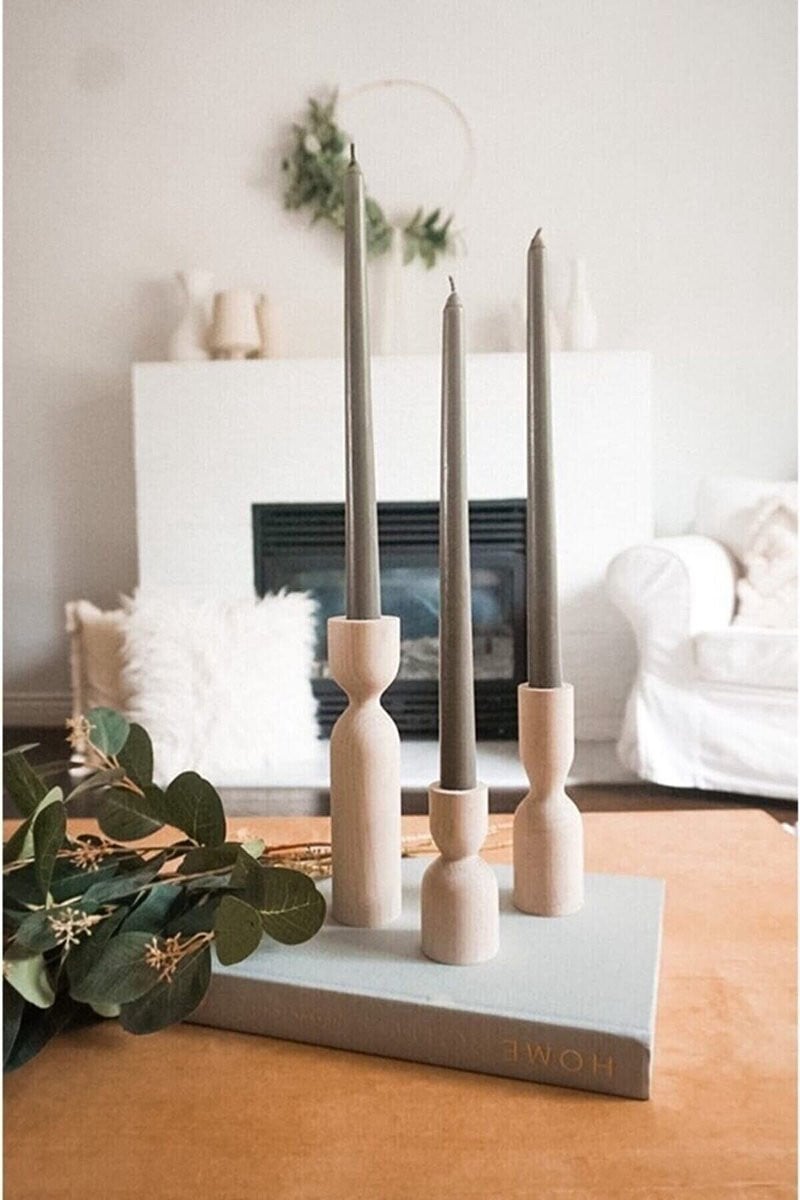 Omgoods Set van 3 Houten Kaarsenhouders voor een Rustieke Decoratie