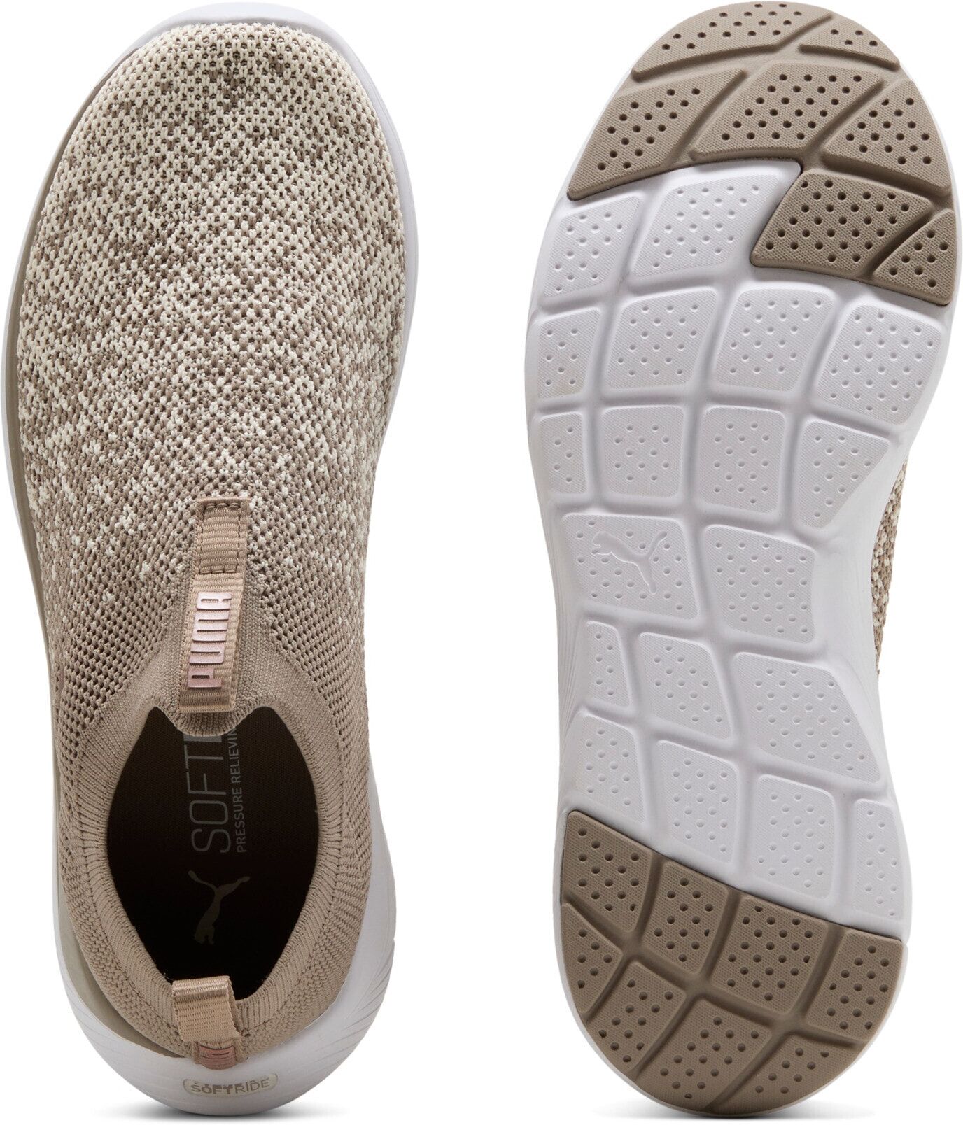 Slip-On Sneaker PUMA "SOFTRIDE REMI SLIP-ON KNIT WN'S", Damen, Gr. 37,5, Textil, beige (mouse gray, alpine snow, rose gold), Schuhe Slip-On Sneaker, für Sport, mit SOFTFOAM+ Dämpfung, aus gestricktem Textil mouse gray, alpine snow, rose gold 37,5, Textil