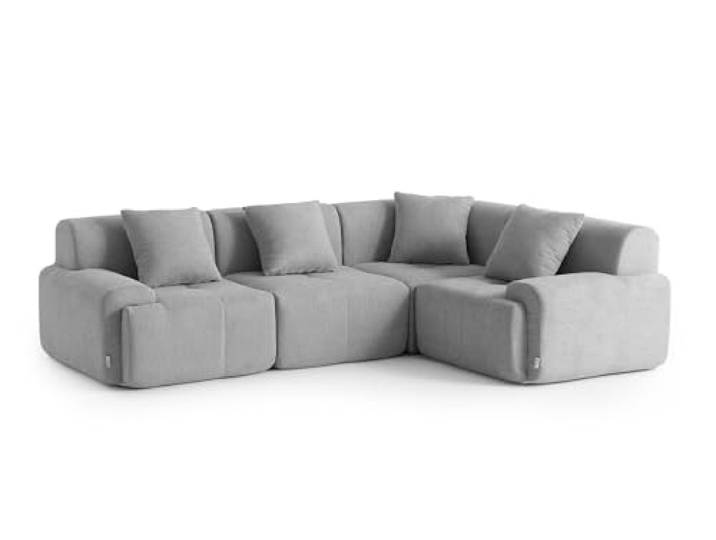 MILYsofa Modulares Ecksofa 4-Sitzer, Chenille-Bezug Mineralgrau, Abnehmbare Kissenbezüge (Mineralgrau, 4-Sitzer)