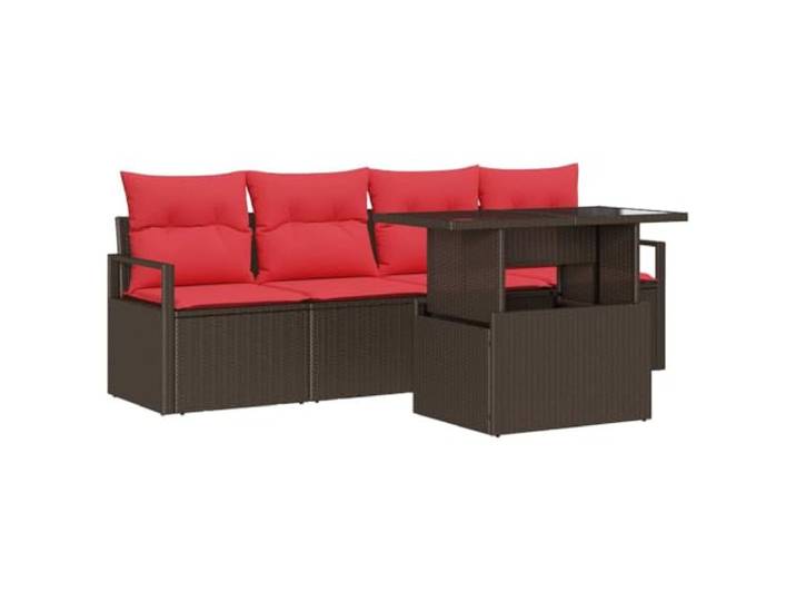 KTHLBRH Gartenmöbel-Set, 5-teilig, braun, Polyrattan Modulare Sessel, Kissen aus Polyester, Couchtisch aus gehärtetem Glas, lackierter Stahl, für den Außenbereich