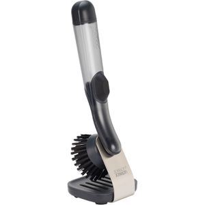 JosephJoseph Spülbürste SinkTech, Spülmittelspender & Schaber, Kunststoffgriff mit Nylonborsten, schwarz, Länge 28,7 cm