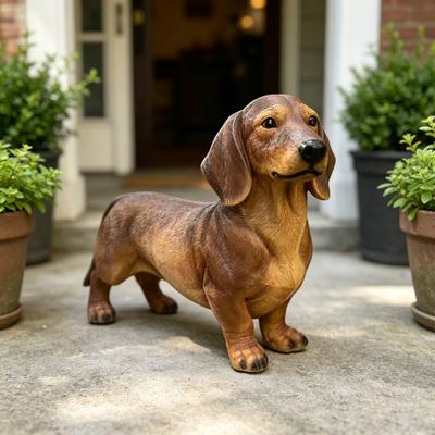 Kodotan sofa 26''Brown Dachshund Statue, Realistic Life Size Wiener Dog Figurine, Resin Puppy Sculpture for Outdoor Patio Yard Deck Lawn Home