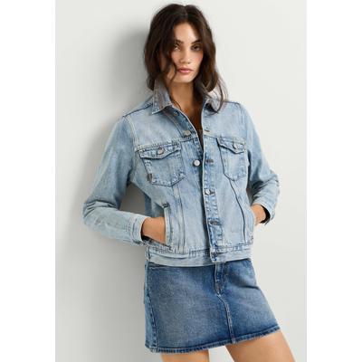 Jeansjacke PEPE JEANS "Jeansjacke CRESCENT TRUCKER JACKET", Damen, Gr. M, blau (vintage worn stone blau), 100% Baumwolle, Jacken Jeansjacke