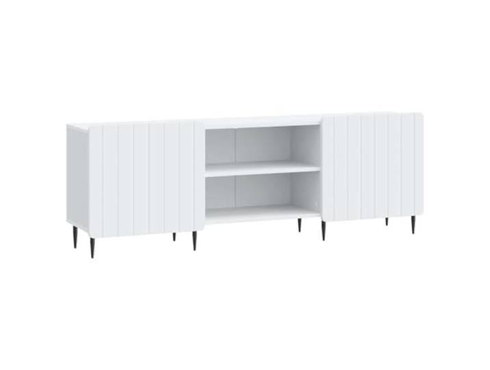 Favemtsl TV-Schrank Weiß 150x31x52 cm Lowboard aus Holzwerkstoff Modernes Lowboard fürs Wohnzimmer mit 2 Schwenktüren, offenem Regalfach und stabilen metallenen Eisenbeinen.