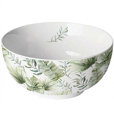 Ambiente Schale Porzellan 14x6,5cm mit Tropenblätter Muster - Schüssel Servierschale Salatschale Dessertschale Müslischale Obstschale Dekoschale Geschirr Grün
