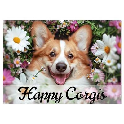 Happy Corgis (Wandkalender 2027 DIN A2 quer), CALVENDO Monatskalender