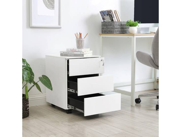 SONGMICS Caisson de Bureau Mobile, Verrouillable, avec 3 Tiroirs, Pré-assemblé, 45 x 39 x 54 cm, Blanc Nuage