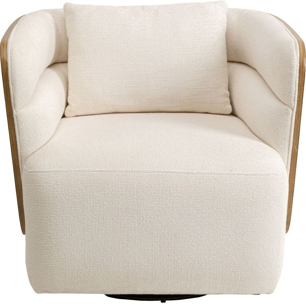 Kare Design Fauteuil pivotant en polyester tressé crème et noyer Beige 76x67x73cm