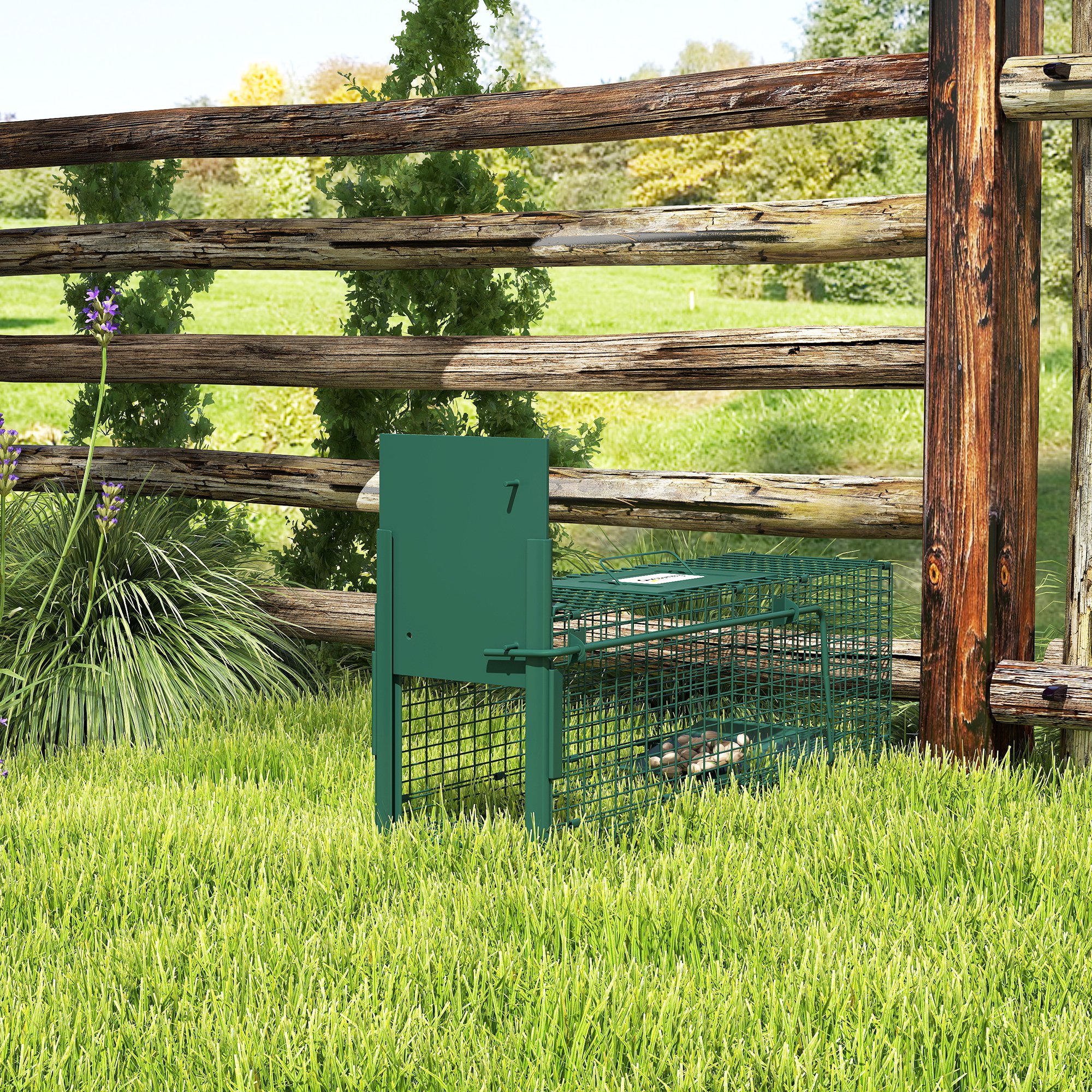 Outsunny Gabbia Trappola per Animali Vivi con Porta Singola, 60x18x20cm, Verde Aosom