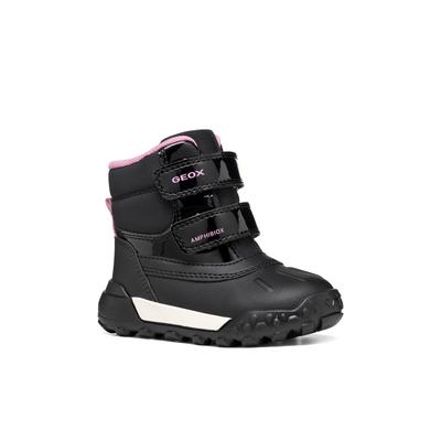 Winterboots GEOX "B TREKKYUP GIRL B AB", Damen, Gr. 24, wärmend, schwarz, rosa, Synthetik, Textil, glänzend, Schuhe Winterboots, Klettboots, Winterstiefel mit Amphibiox-TEX-Ausstattung