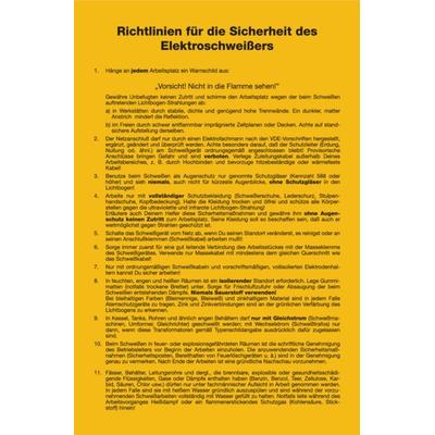 Aushang, Richtlinien für die Sicherheit des Elektroschweißers - 250x380x0.6 mm Aluminium glatt