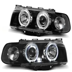 LED Angel Eyes Scheinwerfer passend für BMW 7er E38 94-98 schwarz