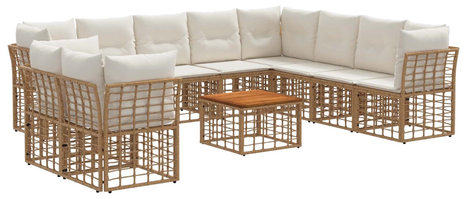 Outdoor-Sofagarnitur 11 pcs Natürlich und Cremweiß Polyester