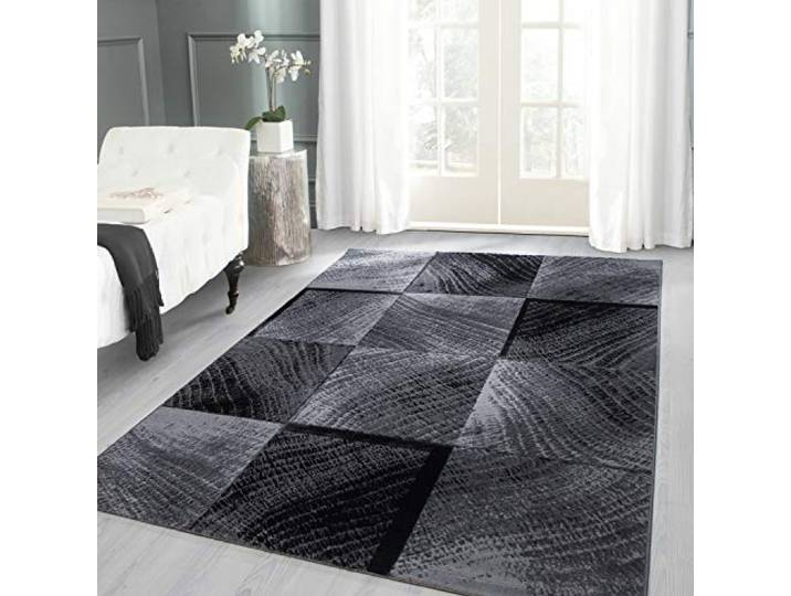 Carpettex Tapis 120x170 cm Noir Carreaux Abstraits Poils Courts Doux