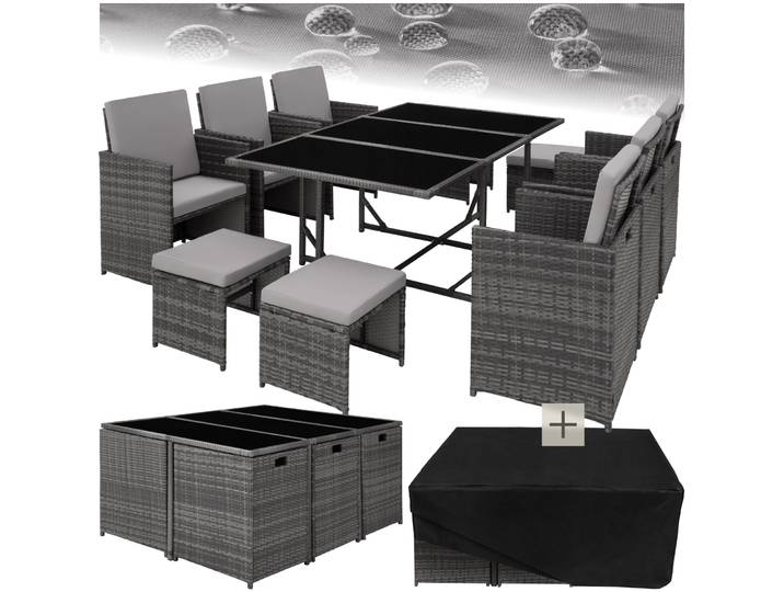Salon de jardin MALAGA 10 places avec housse de protection - gris