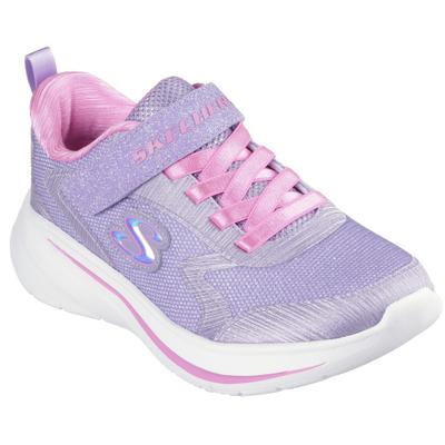 Sneaker SKECHERS "WAVE 92", Mädchen, Gr. 30, Textil, lila (lavendel), Glitzer, Schuhe Sneaker, Freizeitschuh mit Klettverschluss, Größenschablone zum Download