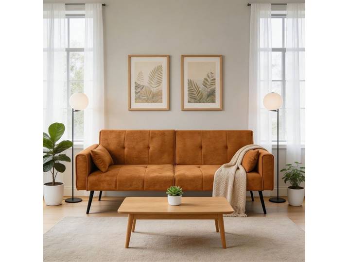 Canapé-lit futon - W3607P - Velours côtelé jaune - 3 places 175x71x71 cm - Rembourrage mousse HR