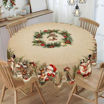 Discount Dollar Deals Vintage Christmas Tablecloth With Santa Snowman Design, Christmas Decorations For Home, Xmas Gifts Navidad Noel New Year round