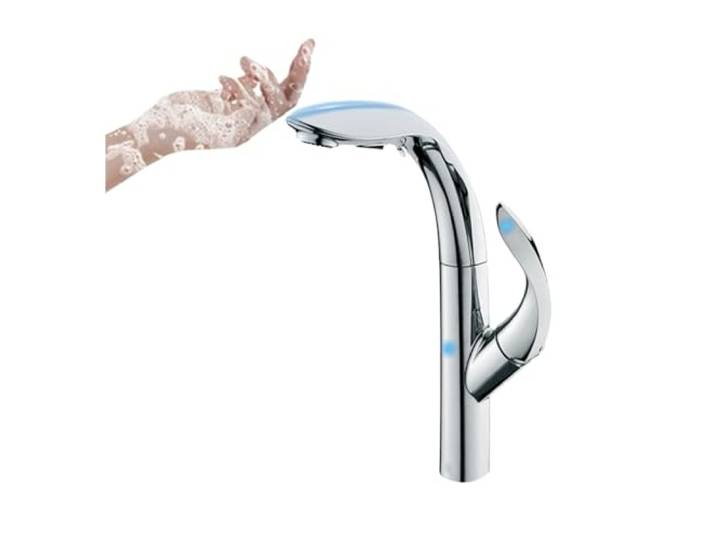 Luxus-Küchenarmatur aus Goldmessing mit ausziehbarem Design, 2-Funktions-Einhand-Kalt- und Warmwasserhahn doppelter Steuerung Kommerziell(Chrome01)