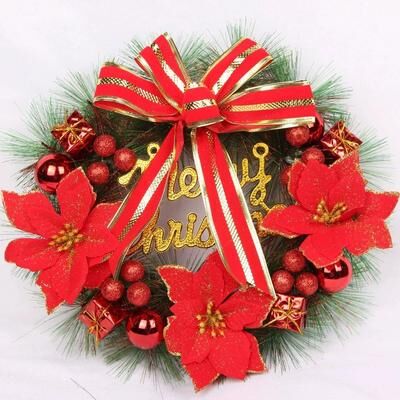 Inspire Essentials Pink Christmas Pine Wreath Door Hanging Holiday Decoration red