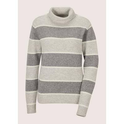 Longpullover MADELEINE "Pullover Gestreifter Kaschmirpullover", Damen, Gr. 36/38, grau (steingrau, melange, silberfarben), Modern, regular fit, Pullover Longpullover