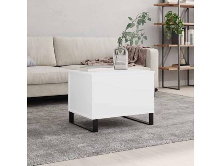 HEFZGDB Höhenverstellbarer Couchtisch Weiß 60x44,5x45 cm Holzwerkstoff mit Metallbeinen und verstecktem Staufach