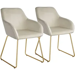 tectake Esszimmerstuhl Jeane, Samtoptik, Kufengestell - 2er Set Samtoptik creme/gold