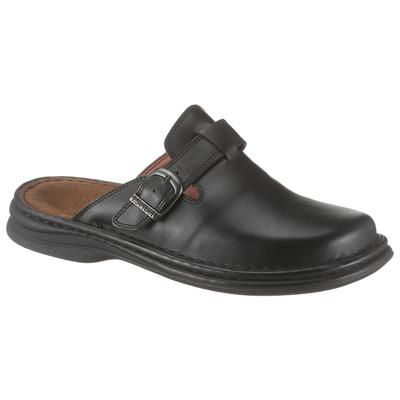 Clog JOSEF SEIBEL "Madrid", Herren, Gr. 44, schwarz, Leder, unifarben, Schuhe Clog, Sommerschuh, Schlappen, Urlaub, mit verstellbarer Schnalle