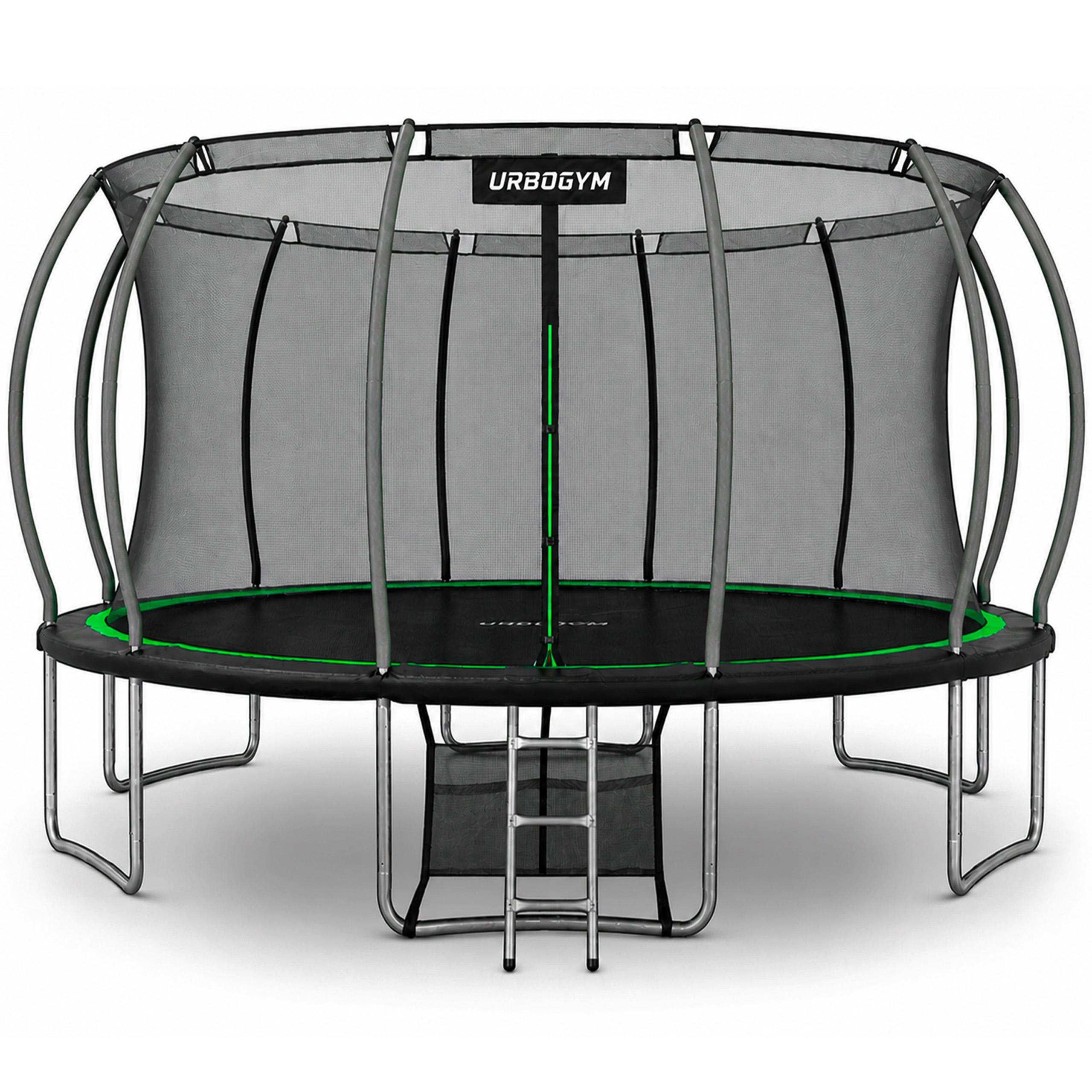 URBOGYM Trampolin INFINITY 16FT Gartentrampolin für Kinder Komplett-Set mit Sicherheitsnetz, Leiter, Randabdeckung, Outdoor, Grün, robust, Ø 488 cm