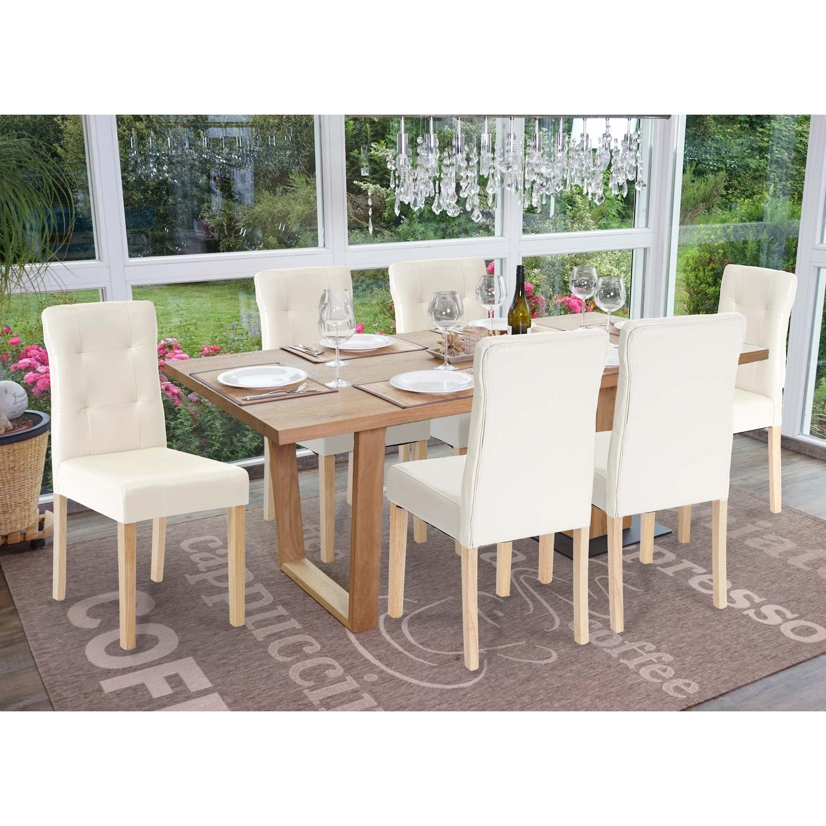 6er-Set Esszimmerstuhl MCW-E58, Stuhl Essstühle ~ Kunstleder creme, helle Beine