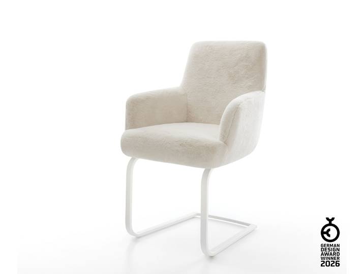 Freischwinger Heira-Flex mit Armlehnen Plüsch Creme-Weiß Freischwinger flach Weiß Taschenfederkern, Esszimmerstühle