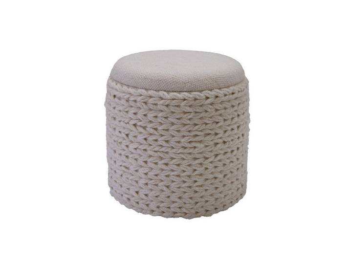 furnicato Sitzhocker mit Staufach 45x40 cm Creme-Weiß, Handgefertigter Pouf mit Stauraum und Anti-Rutsch-Noppen für Wohnraum