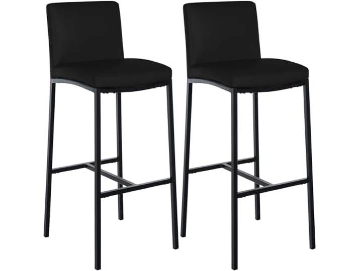 CLP Barhocker 2er Set mit Lehne Freeport, Barstühle gepolstert, Moderne Tresenstühle mit Metallgestellen matt-schwarz und Fußablagen, Farbe: schwarz, Material: Kunstleder