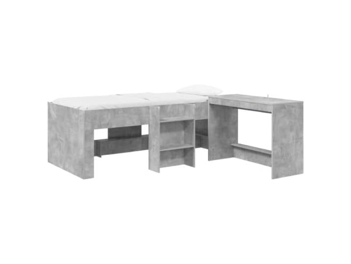 Keeushr Hochbett mit Schreibtisch für 2 STK. Betongrau Holzwerkstoff, integrierter Schreibtisch 100x45x75 cm, platzsparend, moderne Schlichtheit, einfache Montage