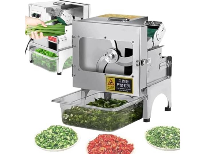 Gemüseschneider für den gewerblichen Einsatz, 150 kg/h, elektrischer Obst- und Gemüseschneider mit Förderband, Schnittstärke 1–35 mm einstellbar, für Gurken, Frühlingszwiebeln und grüne Bohnen