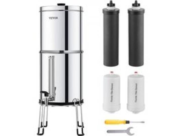VEVOR Schwerkraft Wasserfiltersystem Edelstahl Arbeitsplattensystem 7+7,5L Wasserfiltrationssystem, reduziert Blei und bis zu 99 % Chlor, mit 2 Aktivkohlefiltern & 2 Entfluorierungsfiltern & Zapfhahn