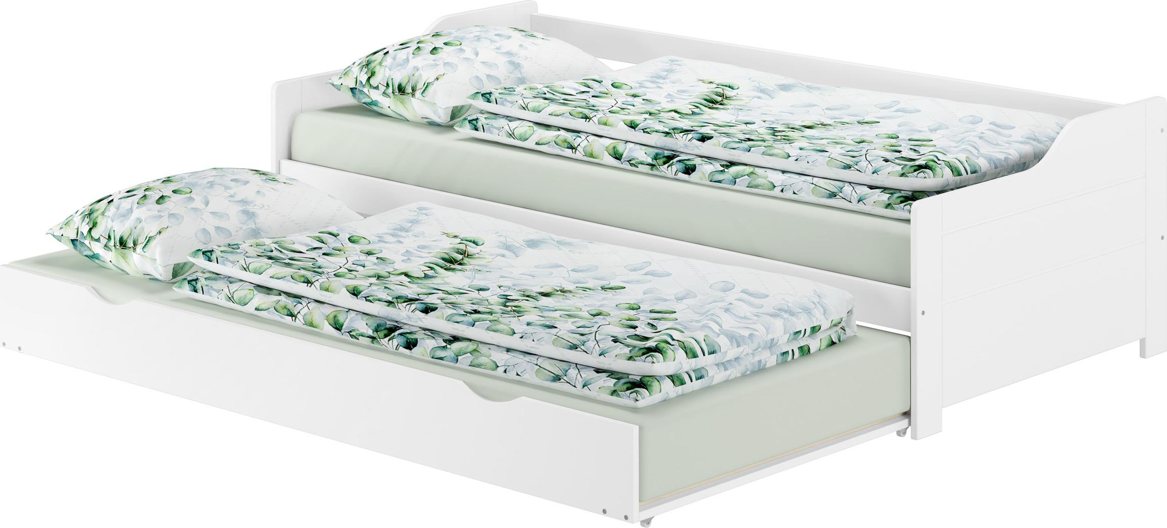 Sofabett Couchbett Wohnbett 90x200 Einzelbett Bettkasten Kiefer weiß Zubehör wählbar V-60.34-09Wohne Zubehör