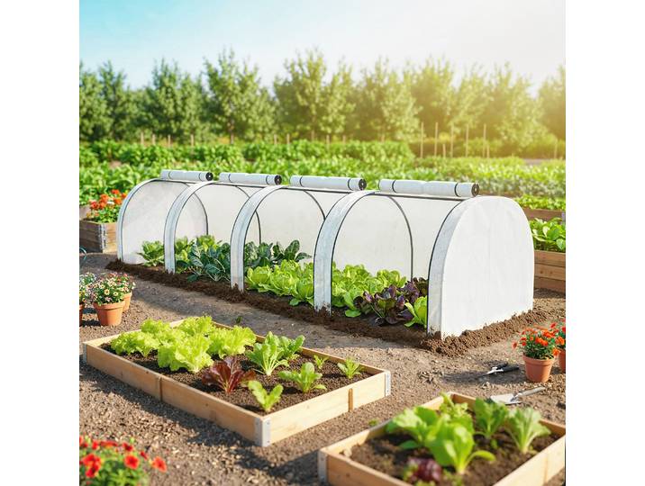 Outsunny Serre-Film Hivernale 395x100x80cm Porte Zippée Blanche
