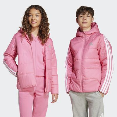 Winterjacke ADIDAS SPORTSWEAR "ESSENTIALS 3-STREIFEN GEFÜTTERTE", Kinder, Gr. 176, weiß (pink fusion, weiß), Obermaterial: 100% Polyester, normal, Jacken Winterjacke