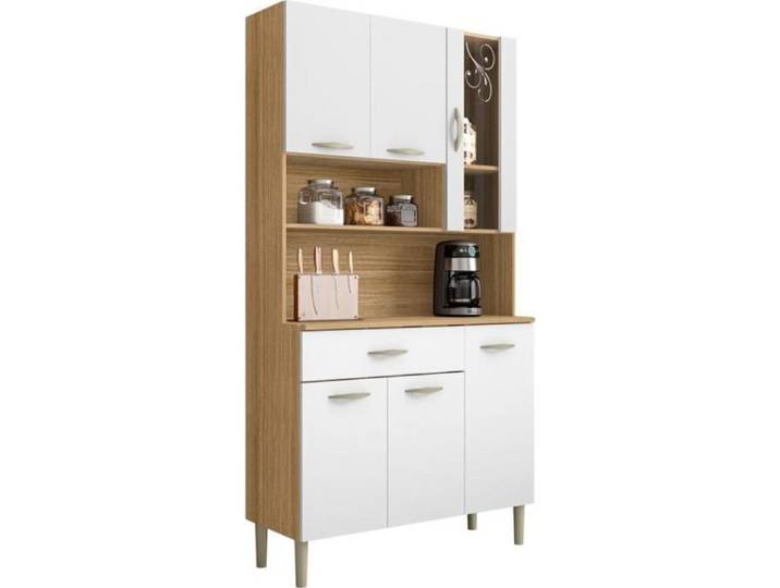 Meubles de cuisine - KITS PARANA - Buffet de Cuisine 6 Portes 1 Tiroir Chêne et Blanc Largeur 91 cm - CUISINE