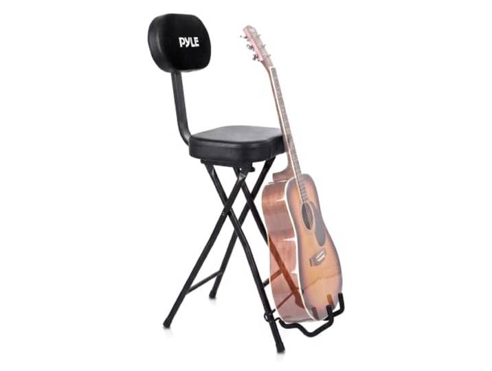 Pyle Musikerhocker - Klappbar und Höhenverstellbar - Ergonomischer Hocker Hocker- Klappbar mit Fußstütze und Rutschfeste Gummifüsse, bis 136kg, Perfekt für Erwachsene, Schlagzeuger und Gitarristen
